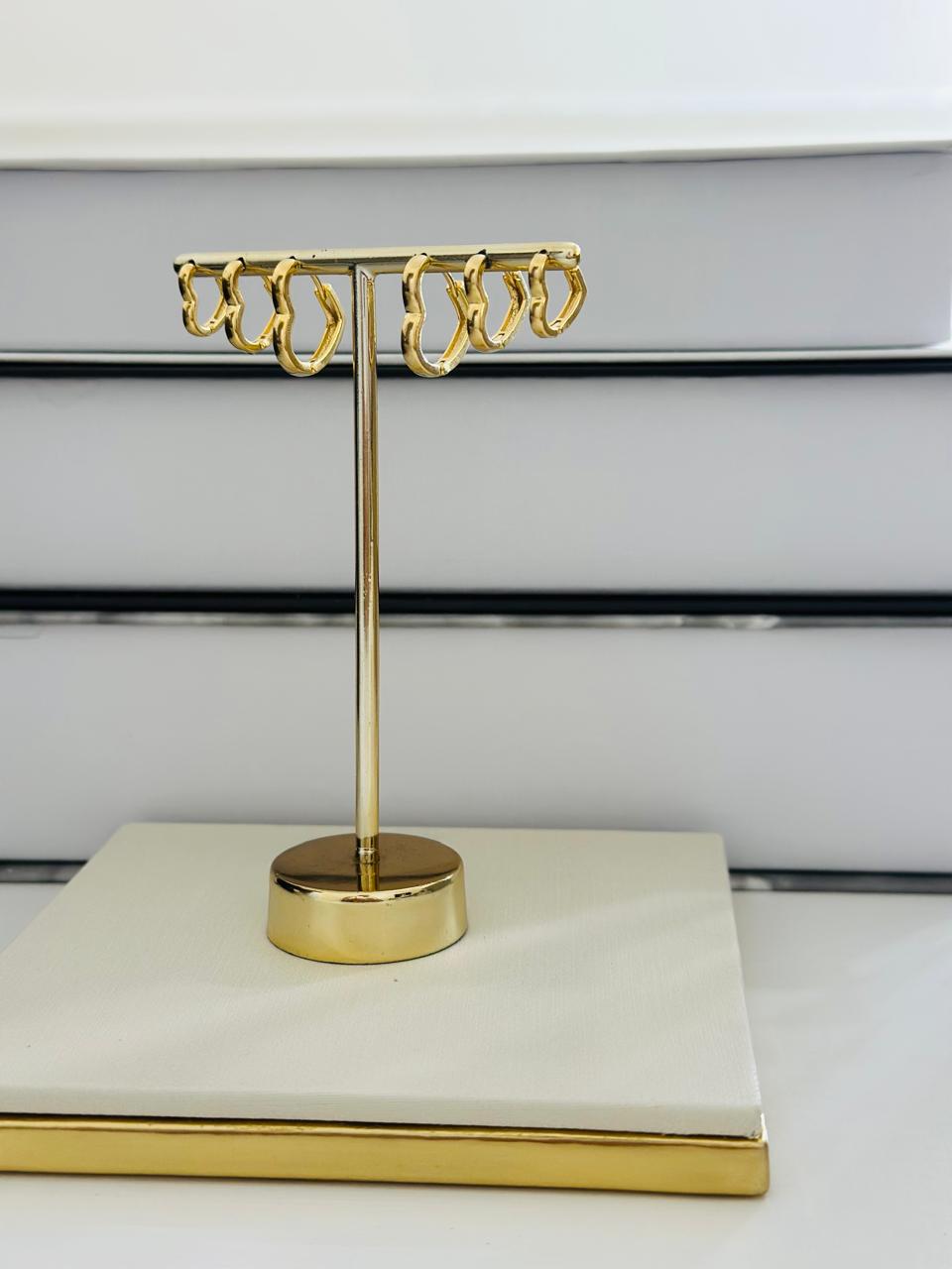 Trio Brinco argola coração liso